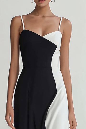 Black and white Chiffon Sheath Spaghetti Straps Long Formal Dress